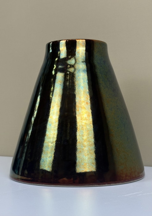 Large Iridescent Mobach Ceramic Vase Gold Green Kasper Design – vazen (photo 2 of 13)