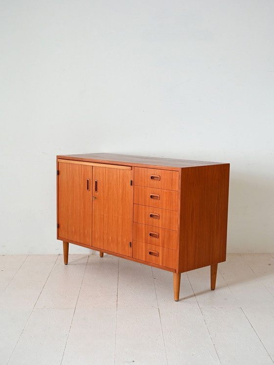 Image 1 of Scandinavian Teak Sideboard with Drawers and Hidden Desk