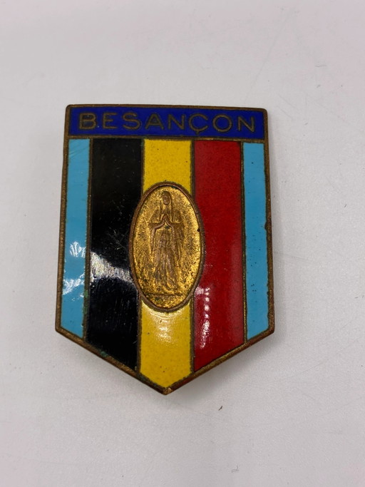 Vintage antieke geëmailleerde Besançon Chobillon Parijs Virgin medaille badge – decoratieve objecten, Metal (photo 2 of 4)
