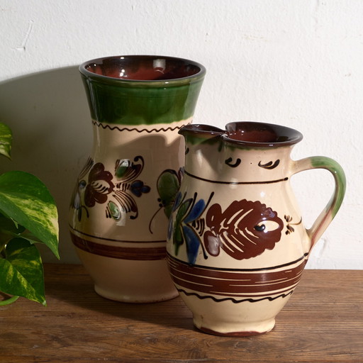 Paar Vintage glasierte Keramik Vase und Krug – Mitteleuropa, circa 1950 #4