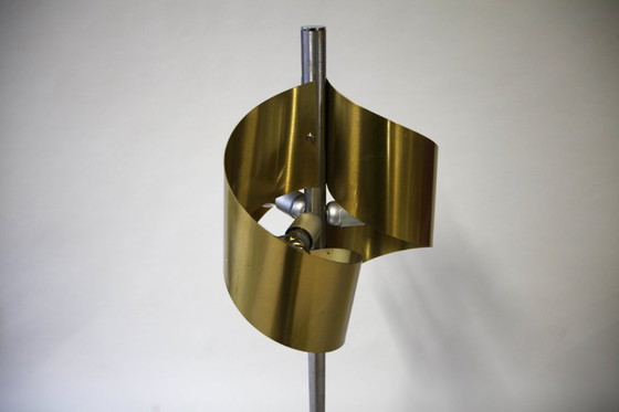 Image 1 of Italian Floor Lamp, Brushed Steel and Brass, 1970s