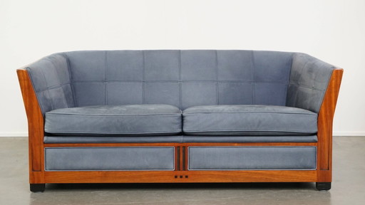 2 x Schuitema Art Deco design sofa with blue nubuck leather upholstery
