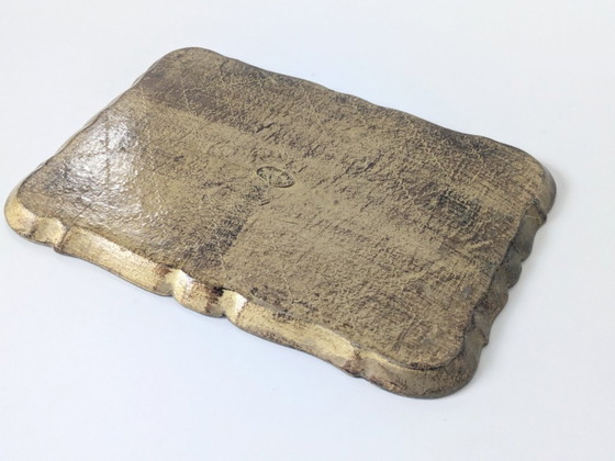 Image 1 of Vintage Florentine Gilt Wood Tray | Hand-Painted Orange & Gold | Midcentury Italian Baroque Decor