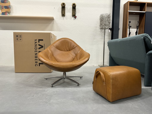 Label Vandenberg Hidde Swivel armchair with footstool Bovino natural leather