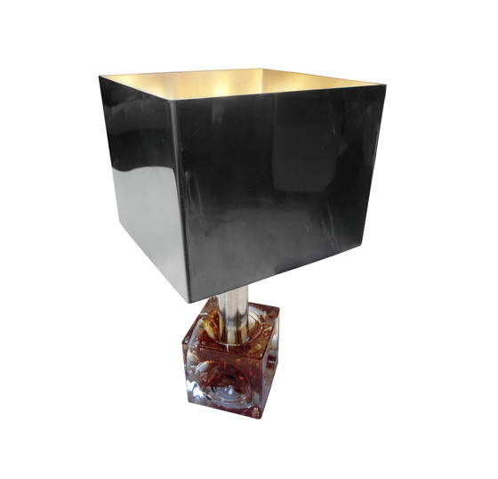 Image 1 of Table Lamp - Cube - Fractal Resin - Polished Steel - 1970