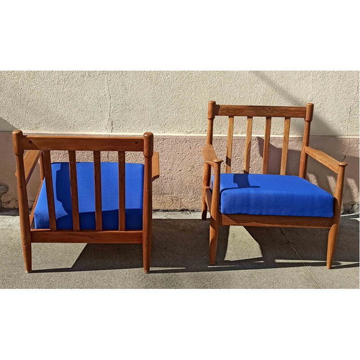 Pair of Scandinavian vintage armchairs in solid teak, 1950-1960