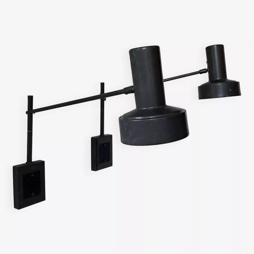 2 apliques de pared ajustables de metal negro mate, Francia, 1960