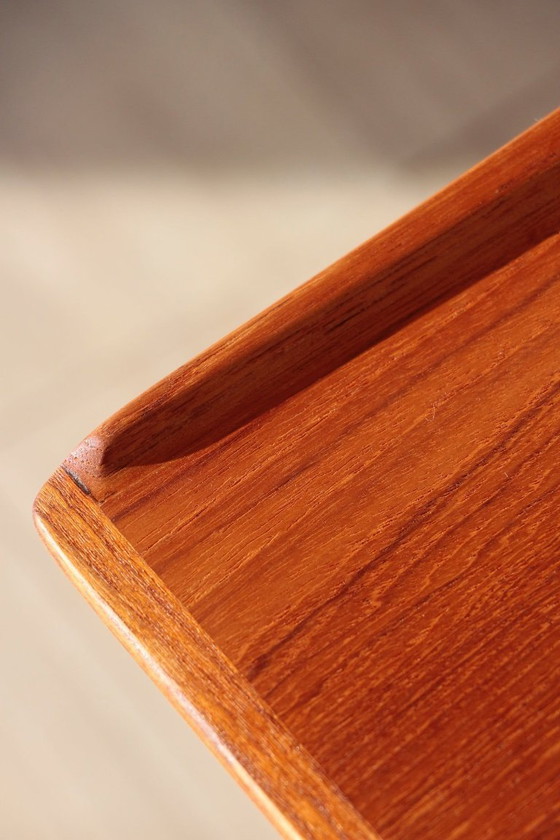 Image 1 of Tavolino da caffè vintage scandinavo in teak e rattan – Design danese degli anni '60