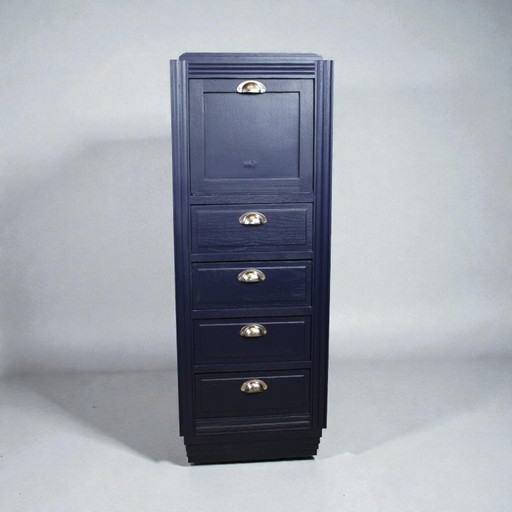 Cassettiera Art Déco blu notte, Francia anni '50