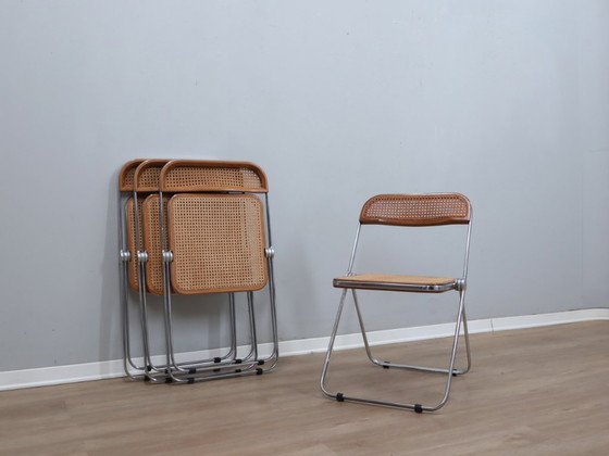 Image 1 of Set aus 4 Plia-Stühlen aus Holz und Wiener Stroh von Castelli aus den 1970er Jahren