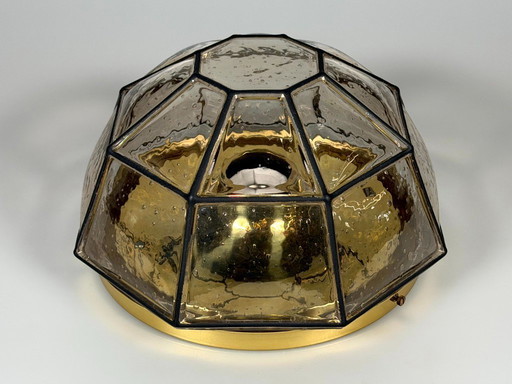 1960s/70s ceiling lamp, Glashütte Limburg, Germany, Plafoniere, glass & metal