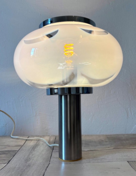 Vintage Space Age Lamp - Murano - Design - Mushroom, Table lamps, Glass, Metal, White, Modern (photo 6 of 8)