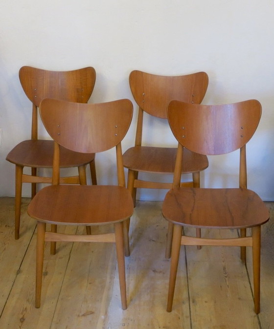 Image 1 of 4x Vintage Butterfly Teak Dining Chairs