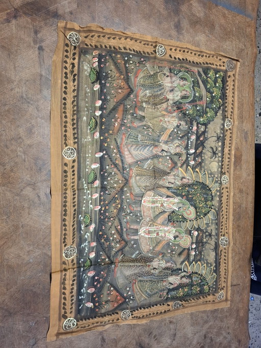 Vintage Pichwai Wandbehang - 54x75 cm - Handgemalt - Indien