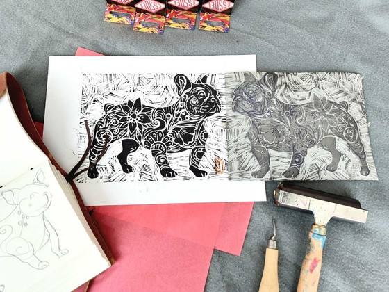 Image 1 of Pet Linocut | Stampa di animali domestici intagliata a mano