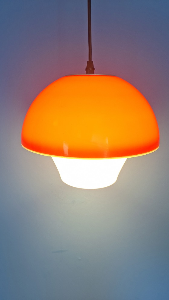 Image 1 of Orange vintage space age massive mushroom pendant lamp