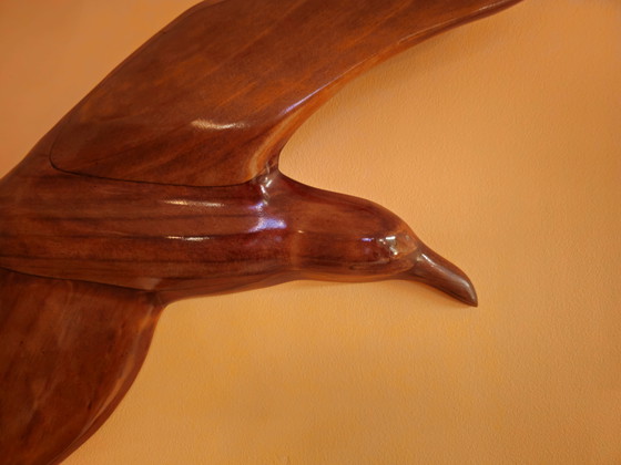 Image 1 of Grote Vintage Houten Wandvogel Vogel Wanddecoratie 62 cm