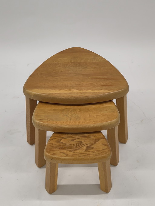 Brutalist nesting tables oak wood