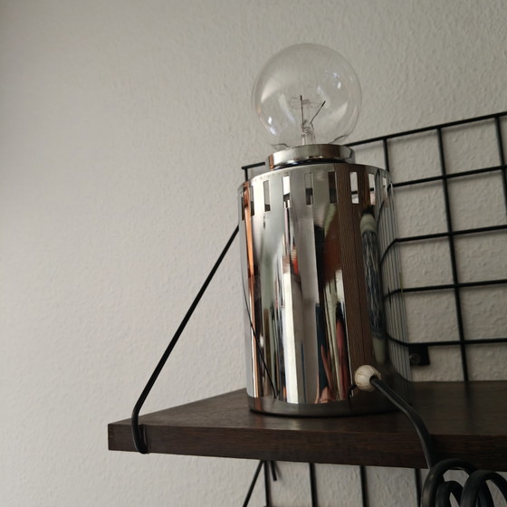 Image 1 of Vintage Chrome Space Age Table Lamp | Cylindrical Metal Design | 36 cm
