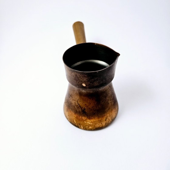 Image 1 of Antique Handmade Copper Coffee Pot With Wooden Handle | Coffe Maker From 1940s | Signed By L. DÖMÖTÖR well-known Goldsmith