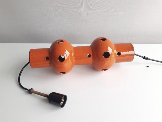 Image 1 of Suspension vintage en faïence orange, style « fat lava » d'Allemagne de l'Ouest, lampe suspendue rétro en céramique