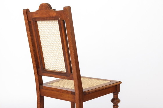 Image 1 of Silla de comedor belga antigua, silla de mimbre restaurada, madera maciza de haya, c. 1930.