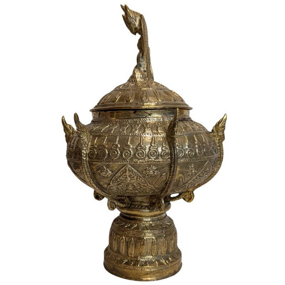 Antique Ritual Offering Bowl with Naga Lid - Bronze - Southeast Asia (photo 4 of 10)