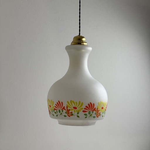 OLD LARGE OPALINE PENDANT LAMP 1970 VINTAGE
