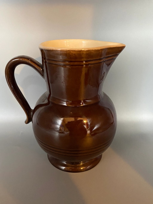 Large brown glazed stoneware pitcher - 20 cm – servies, Ceramic, Rustic