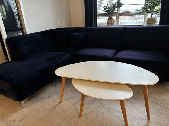 Image 1 of Navy velvet corner sofa