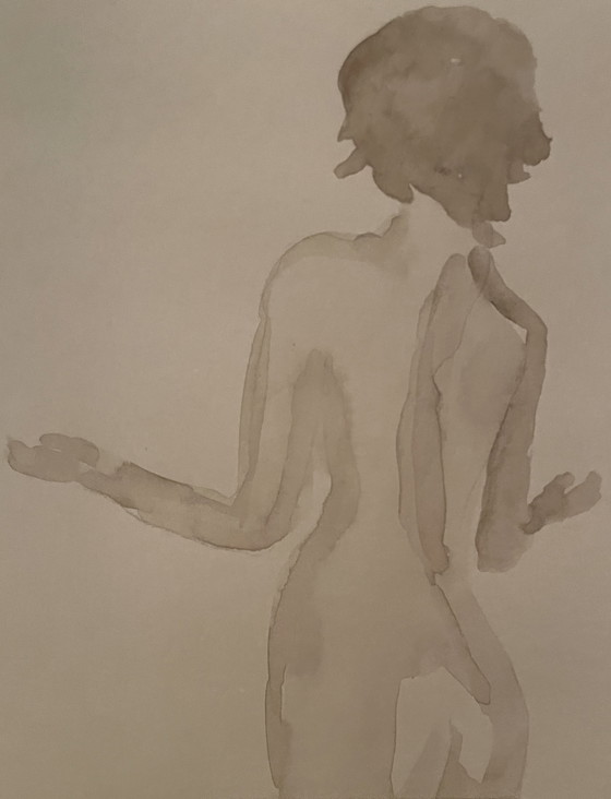 Image 1 of Ritratto femminile dipinto ad acquerello color seppia "Offerta"