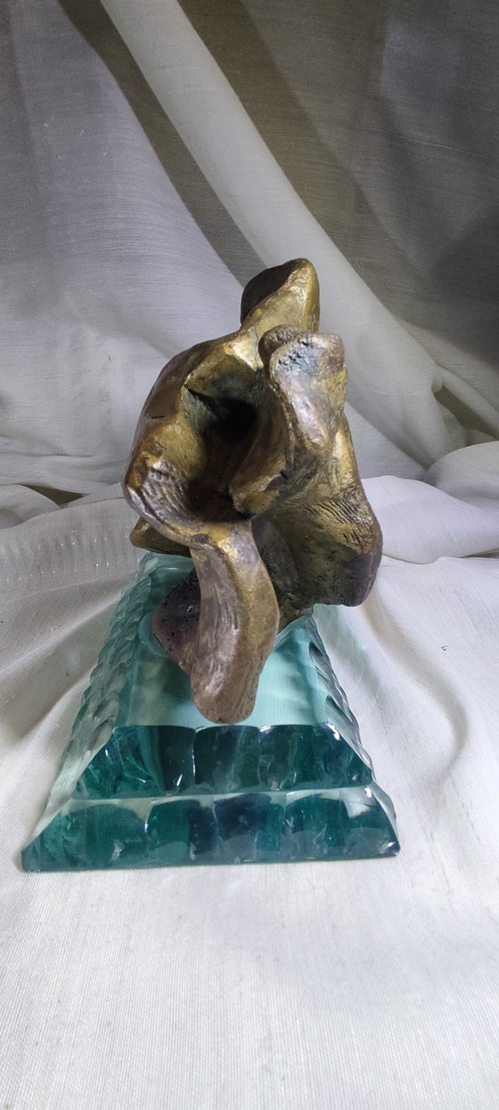 Image 1 of Sculpture organique en bronze « Météore » sur un socle en verre immergé - Milieu du XXe siècle