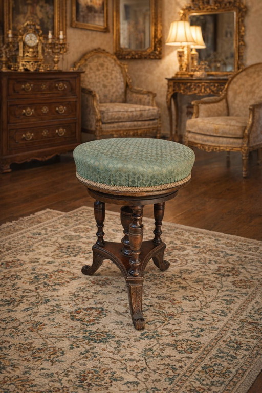 Antieke walnotenhouten pianokruk met schroeven, begin 1900