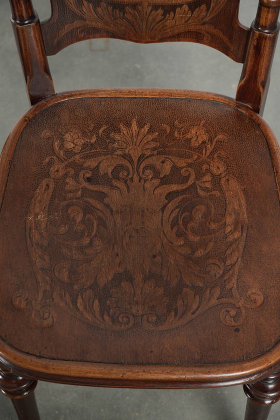 4x Antique bistro chairs from the late 18th century with bentwood in Art Nouveau style with remarkable detail (photo 7 of 14)