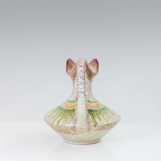 Image 1 of 1x 1960s Italian Modern Ceramic Jug, Beige and Green, Bertoncello Manufacturer