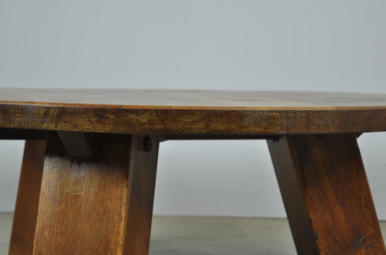Image 1 of Brutalist Massive Oak Round Coffee Table 1970s