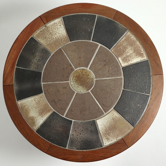 Tue Poulsen for Haslev Møbelsnedkeri – Round Teak and Handcrafted Ceramic Coffee Table, Denmark, C. 1965–1970 (photo 2 of 21)