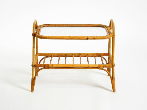 Lovely Small Italian 1960s Bamboo Side Or Coffee Table With A Iced Glass Top, Side tables, Brown, Vintage (photo 3 of 21)