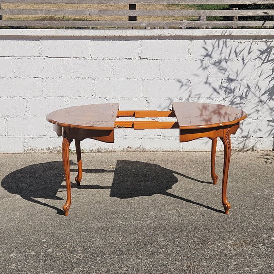 Image 1 of French Vintage Marqueterie Dining Table-Extendable Cherrywood Table-Style Louis XV-80s
