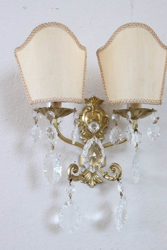 Image 1 of Wall Lights in Gilded Bronze and Crystal, Set of 2, 1980s