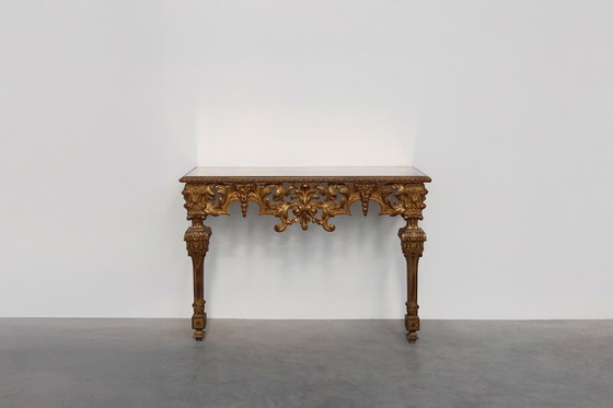 Image 1 of 20th Century Italian Baroque style gilded and carved wall console
