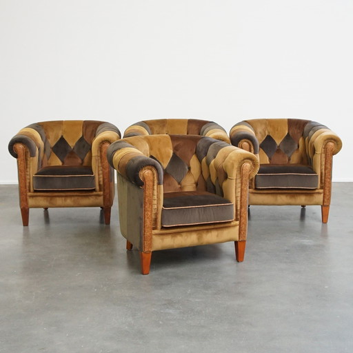 4 X Fauteuil club Chesterfield en tissu