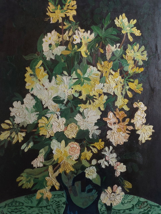 Image 1 of Vintage pasteuse oil painting, still life, flowers