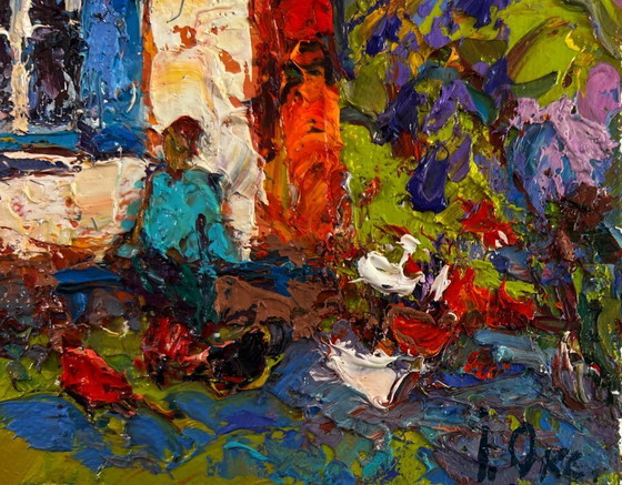 Image 1 of Original Oil Painting Summer House Landscape Warm in every ray and smile