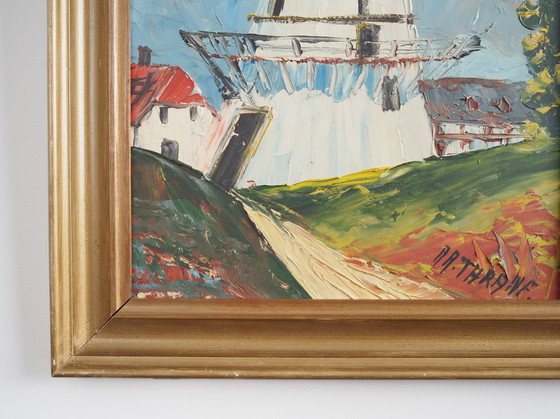 Image 1 of Peinture "Le moulin à vent coloré", design scandinave, 20e siècle, par Aage Verner Thrane