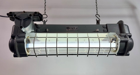 Image 1 of Grijze industriële hanglamp met buisconstructie van Elektrosvit, jaren 70.