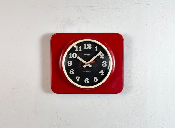 Image 1 of Vintage Red Plastic Wall Clock from Prim, 1970s