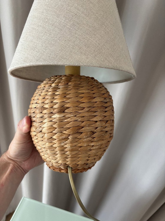 Lampe de table vintage en rotin tressé avec abat-jour en lin – Rattan (photo 5 of 12)