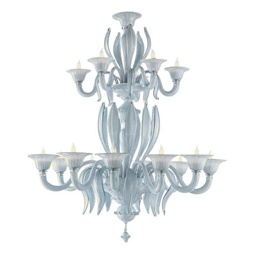 Lampadario in vetro di Murano color azzurro veneziano, stile Mid-Century Modern, con foglie, di Simoeng.