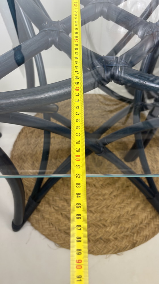 Image 1 of Vintage set eighties manou bamboo chairs dining table top glass